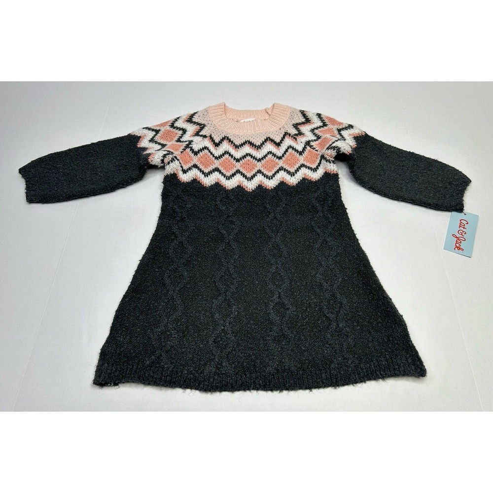 Cat‎ & Jack Sweater Dress Girls 2T Charcoal Gray Pink White Fair Isle NWT